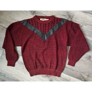 VTG Marquis Long Sleeve Crew Neck Sweater Leather Trim Red 90s Y2K Cosby Mens M
